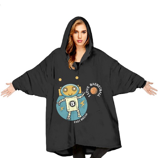 Robot Love Basketball Blanket Hoodies