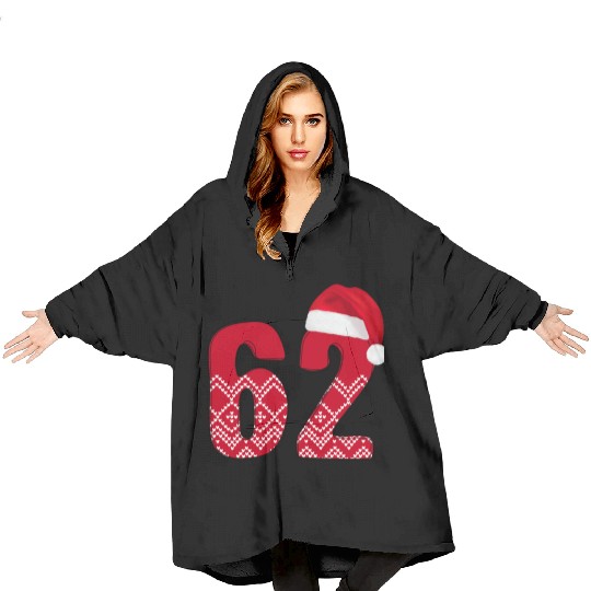 62 Red and White Christmas Number Sixty Two Blanket Hoodies