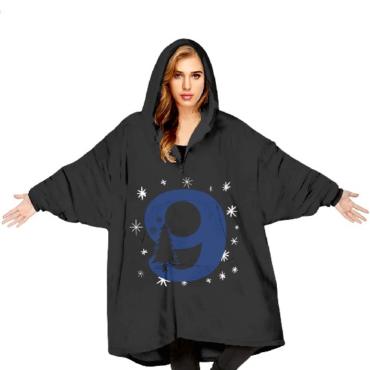 9 White Christmas Stars - Blue Number Nine Blanket Hoodies