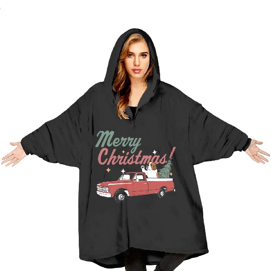 Merry Christmas Saint Bernard Dog Vintage Red Blanket Hoodies