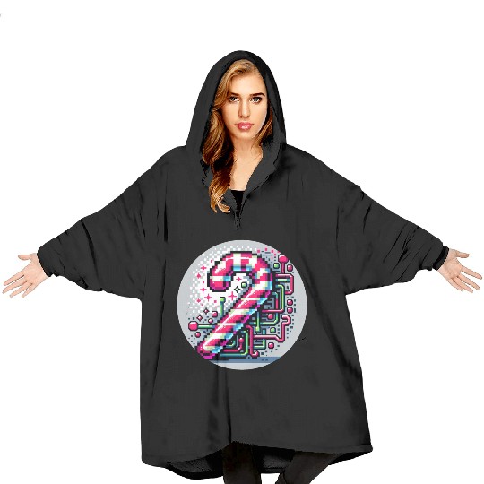 Neon Cyberpunk Candy Cane 8-Bit Pixel Christmas Blanket Hoodies