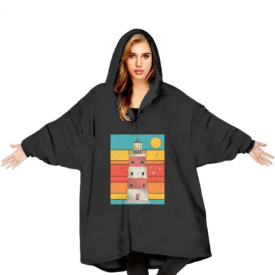 Retro full moon sea gift lighthouse Blanket Hoodies