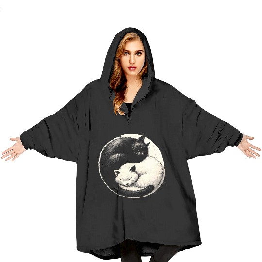 Yin and yang cats sleeping Blanket Hoodies