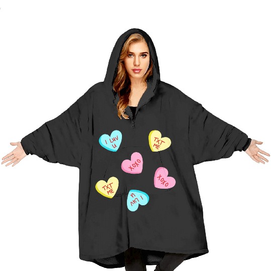 Sweet Candy Hearts Valentines Day Blanket Hoodies