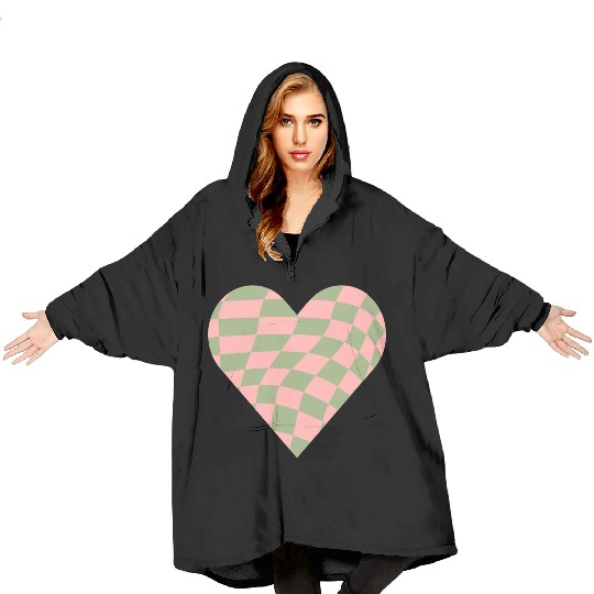 Checkered Heart Blanket Hoodies