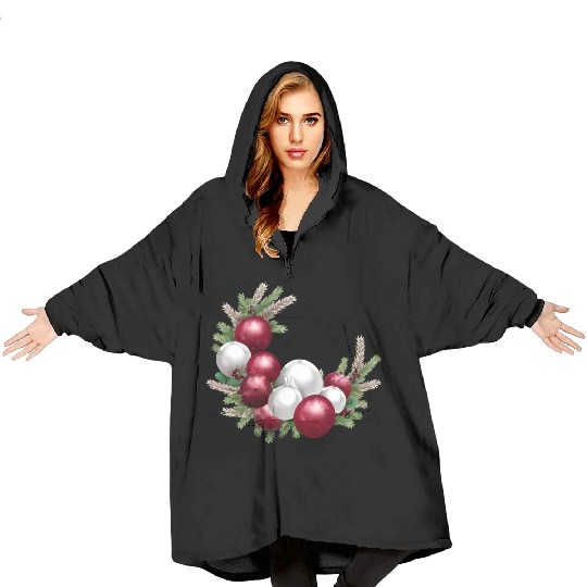 Cranberry and White Christmas Greenery Decor Blanket Hoodies