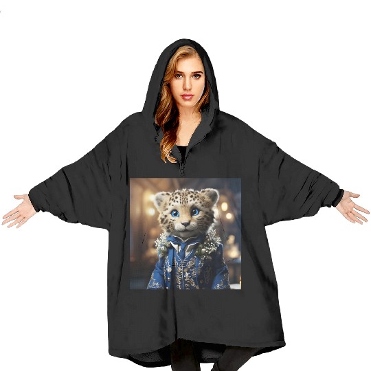 Cute Cheetah Cub Blue Eyes Tuxedo Cat Blanket Hoodies