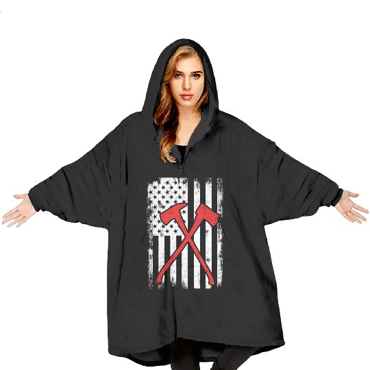 US Patriotic Firefighter Blanket Hoodies