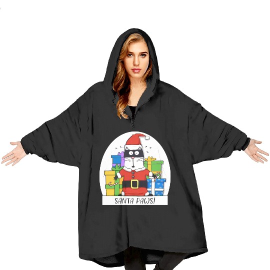Surprised Cat Christmas Eve and Santa Paws Blanket Hoodies