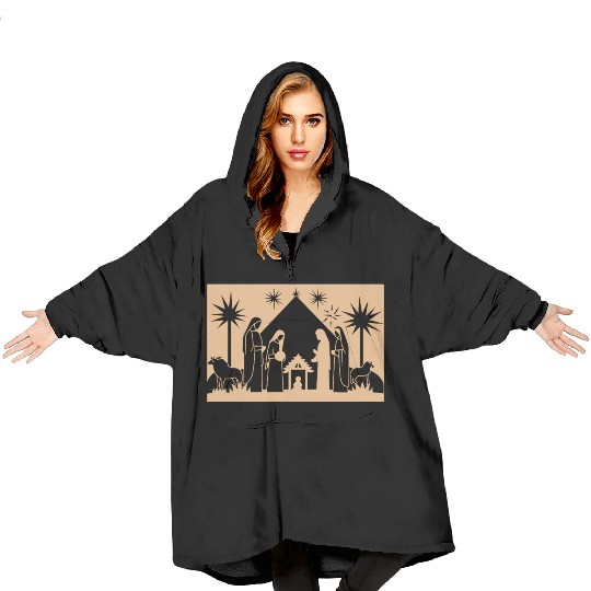 Nativity Scene with Mary Joseph Baby Jesus Blanket Hoodies