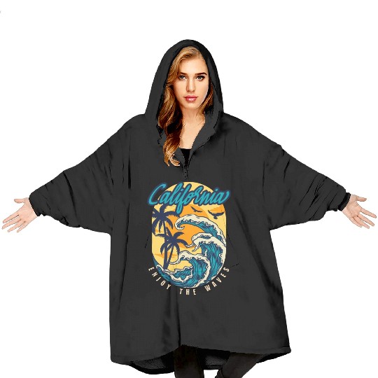 California Surfer Wave Sunset Design Blanket Hoodies