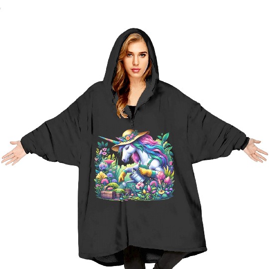 Botanist Unicorn in a Magical Garden Blanket Hoodies