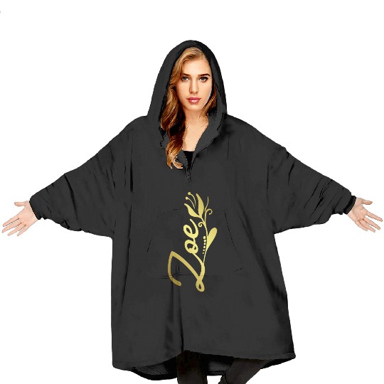 Zoe Name Faux Gold Tulip Flourish Blanket Hoodies