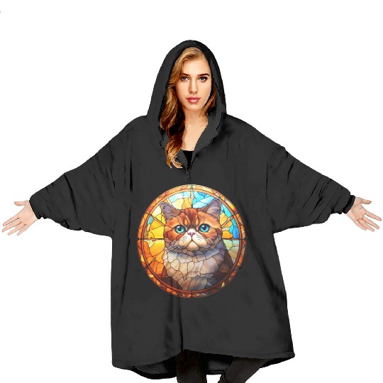 Exotic Shorthair cat in stained glass Blanket Hoodies