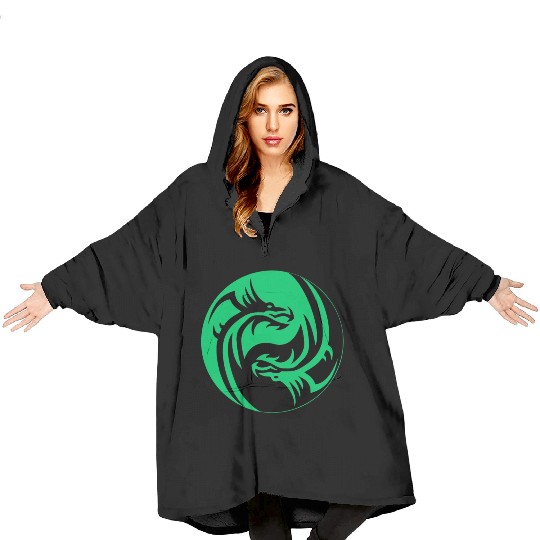 tow Dragonball in circle green and black Blanket Hoodies