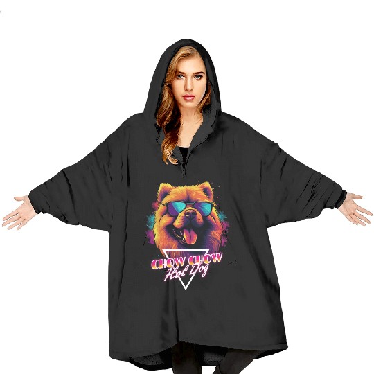 Retro Wave Chow Chow Hot Dog Blanket Hoodies