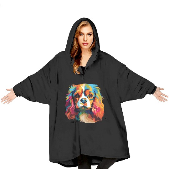 Watercolor Colorful Cavalier King Charles Spaniel Blanket Hoodies