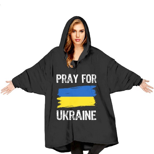 Pray For Ukraine With Ukrainian Flag Blanket Hoodies