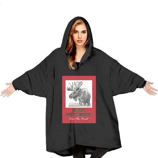 XMAS Card MOOSE Blanket Hoodies