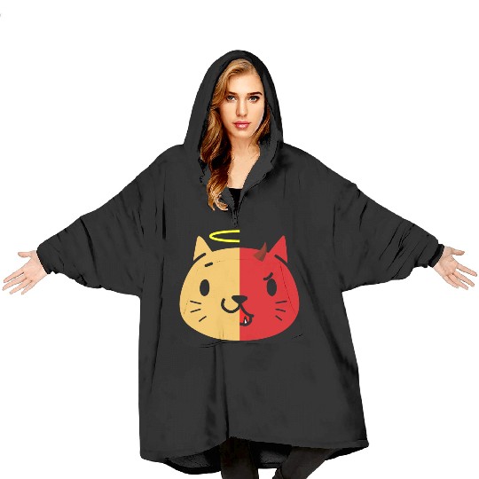 Two Face Cat Angel And Devil Blanket Hoodies