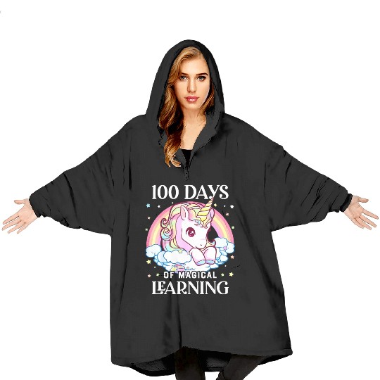 100 Days of School Unicorn Girls Teacher Blanket Hoodies