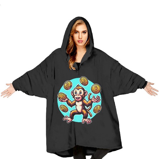Bitcoin Juggling Monkey - Digital Art Blanket Hoodies