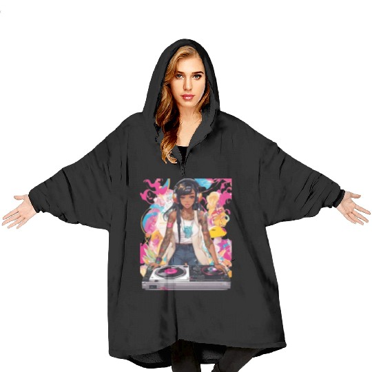 Pulsating Beats DJ Techno Raves Girl Blanket Hoodies