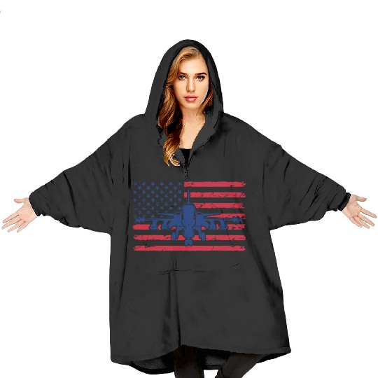 US Flag Airplane Patriotic American Pilot Blanket Hoodies