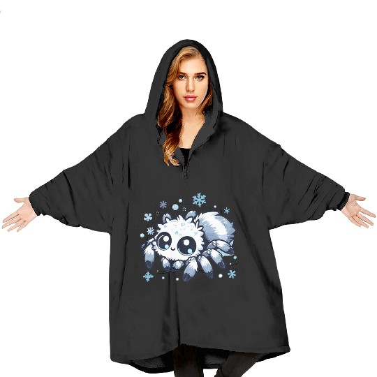 Cute white jumping spider in snowflakes Blanket Hoodies