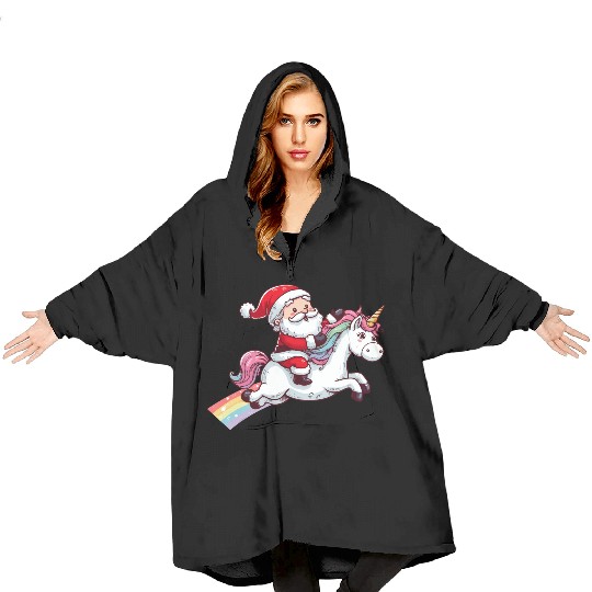 Santa Riding Unicorn Blanket Hoodies