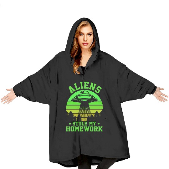Alien, Aliens, UFO, UAP, Space Unknown Flight Blanket Hoodies
