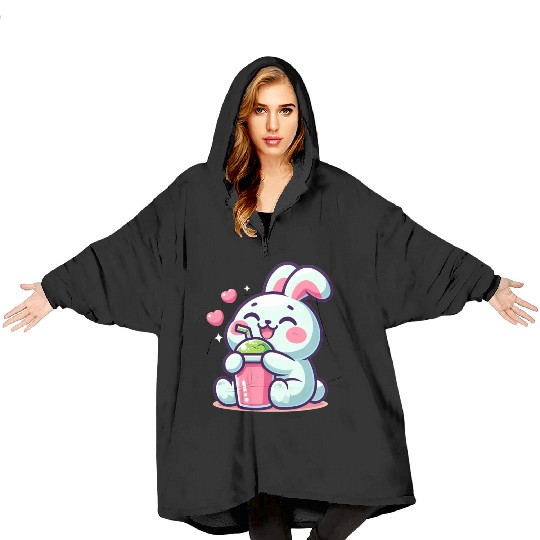 Rabbit Bubble Tea Kawaii Blanket Hoodies