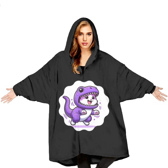 Energetic Cat in Velociraptor Costume - Playful Fe Blanket Hoodies