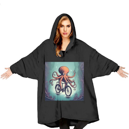A weird octopus riding a bicycle Blanket Hoodies