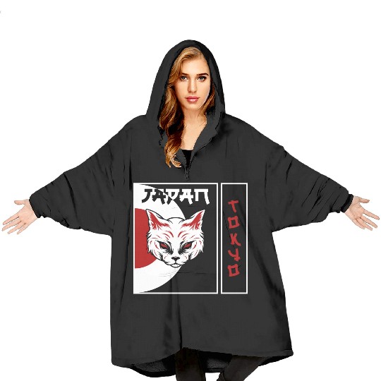 kawaii cat anime japanese retro Blanket Hoodies
