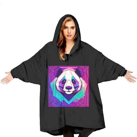Synthwave Neon Geo Panda Blanket Hoodies