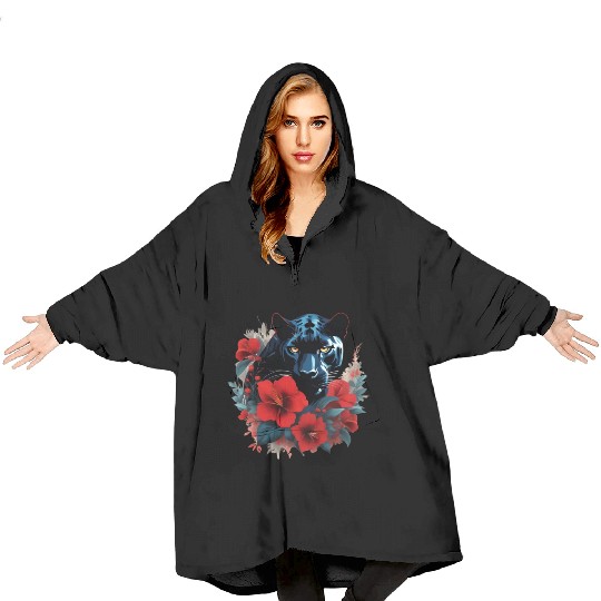 Dynamic Panther Embraces Kindness in Floral Glory Blanket Hoodies
