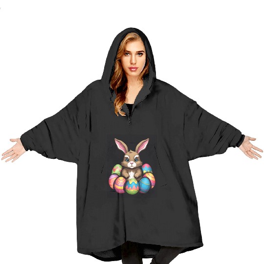 Easter Bunny Rabbit Colorful Eggs Easter Egg Hunt Blanket Hoodies