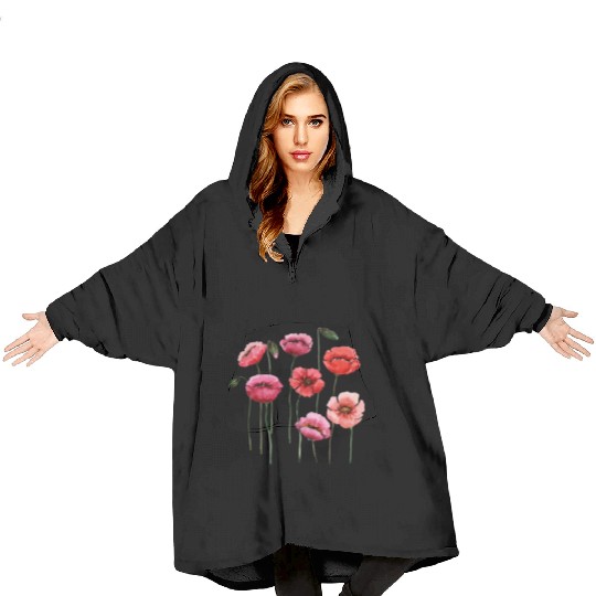 Poppies, spring bloomers, summer, flower, vintage. Blanket Hoodies