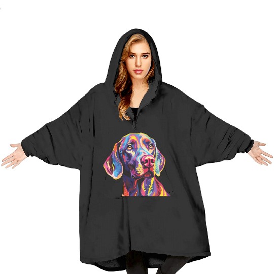 Watercolor Colorful Weimaraner Blanket Hoodies