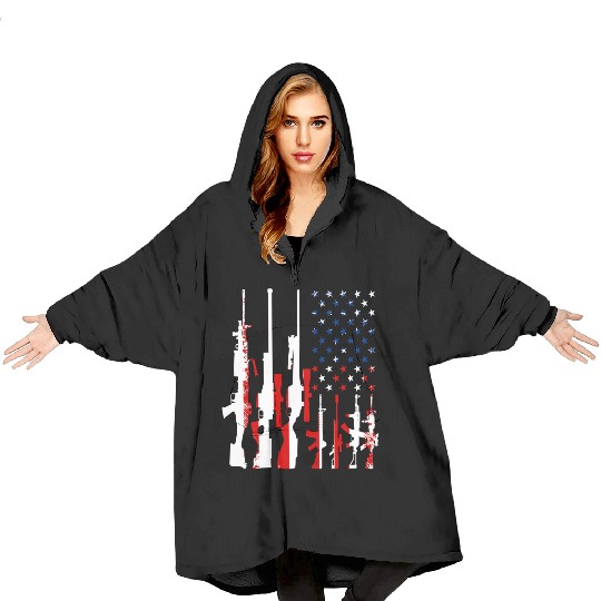 Rifle gun flag Blanket Hoodies