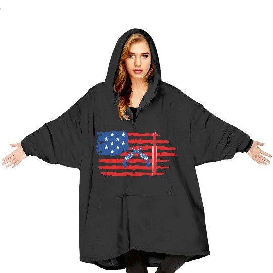 USA flag with gun Blanket Hoodies