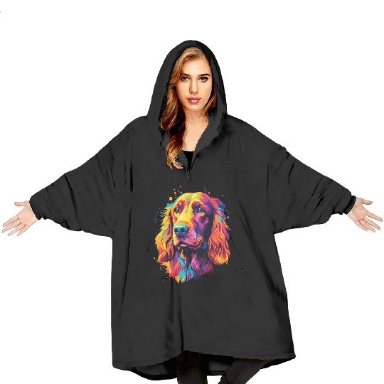 Watercolor Colorful Irish Setter Blanket Hoodies