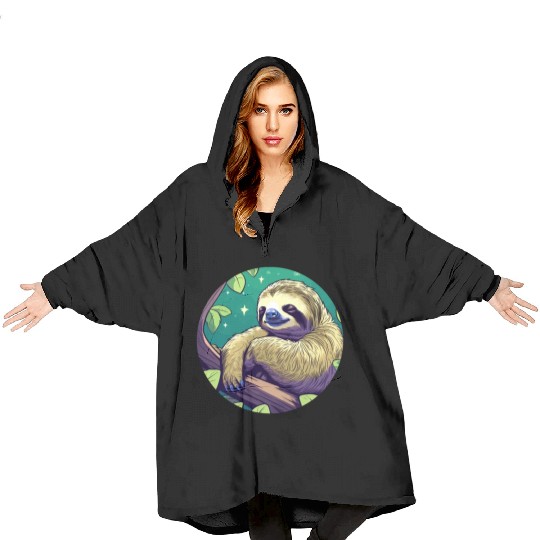 Sleeping Sloth Illustration Blanket Hoodies