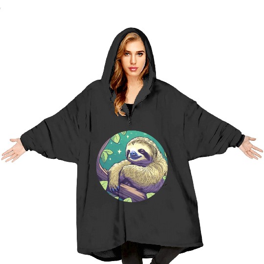 Sleeping Sloth Illustration Blanket Hoodies