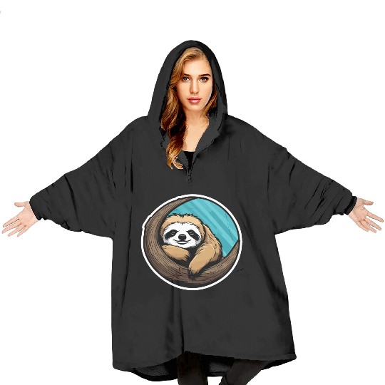 Sleeping Sloth Illustration Blanket Hoodies