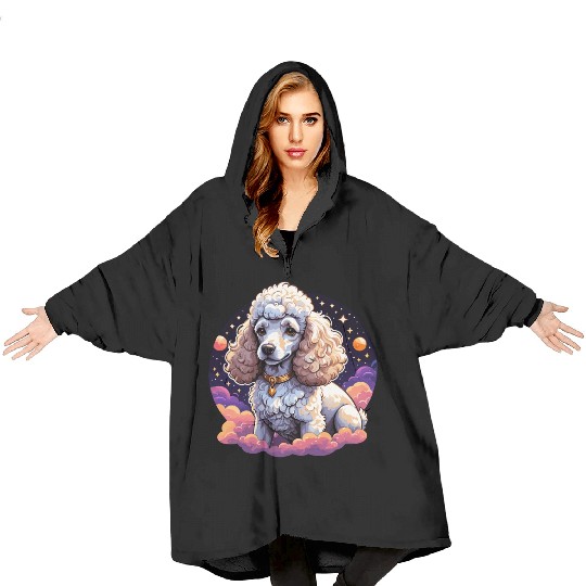 Celestial Poodle in Space Illustration Blanket Hoodies