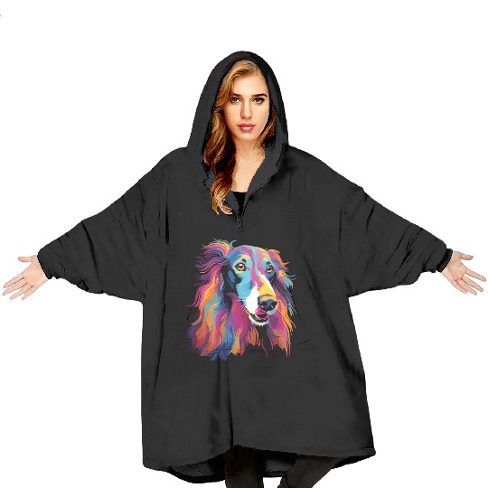 Watercolor Colorful Russian Greyhound Blanket Hoodies