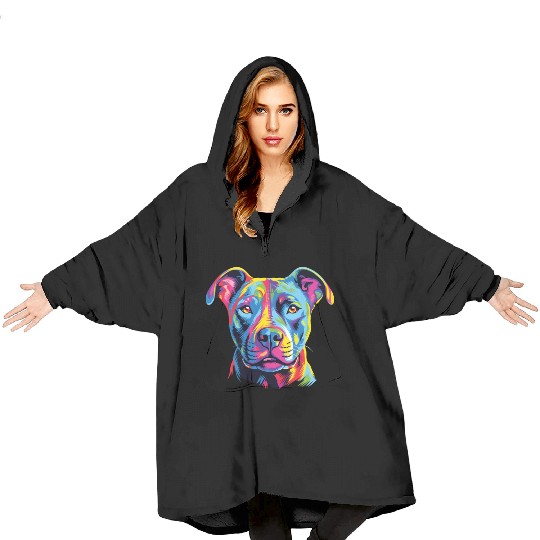 Watercolor Colorful American Pit Bull Terrier Blanket Hoodies