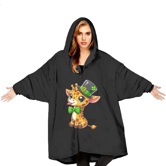 St. Patrick's Day Giraffe: Cute Kawaii Style Blanket Hoodies